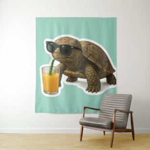 Cool Turtle Sipping Juice Sticker Tapestry