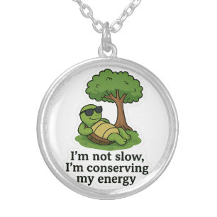 Cool Turtle Sticker Silver Plated Necklace