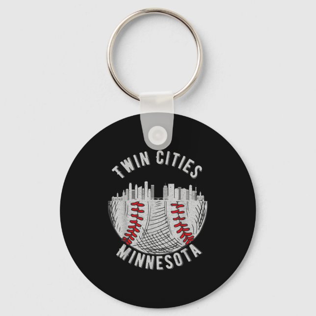 Cool Twin Cities Minnesota Mn Baseball Skyline St  Keychain (Front)