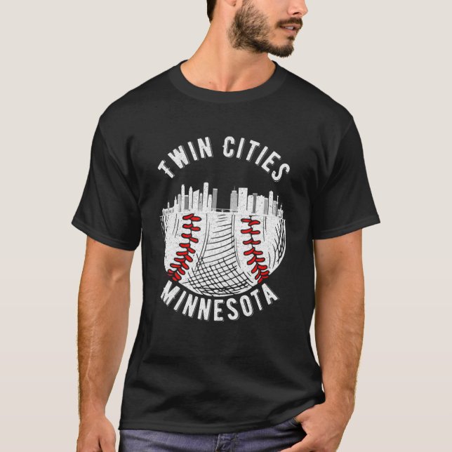 Cool Twin Cities Minnesota MN Baseball Skyline St. T-Shirt (Front)
