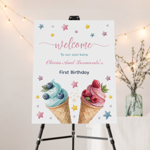 Cool Twins Ice Cream Birthday Party Welcome Foam Board