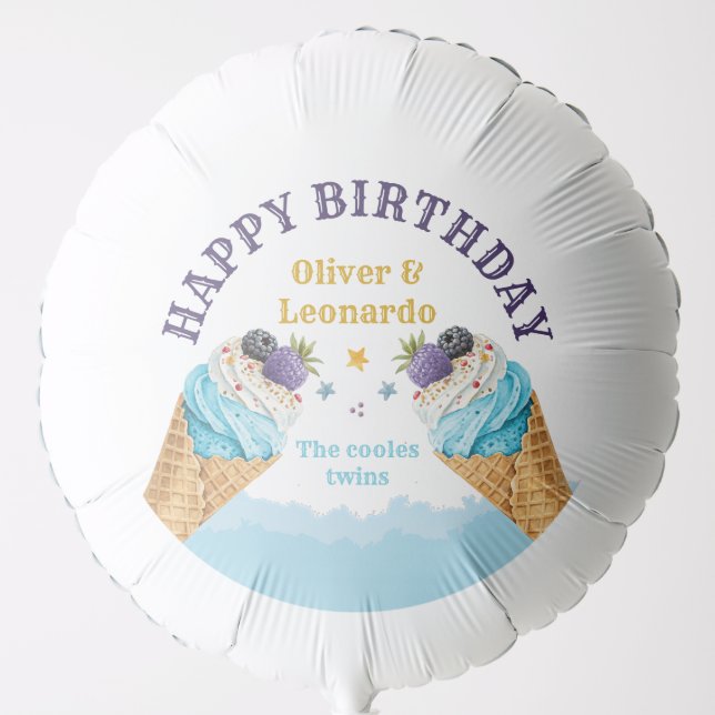 Cool Twins Ice Cream Boys Birthday Party Balloon (Front)