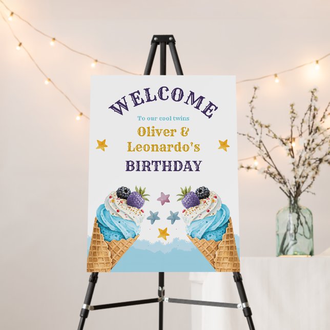 Cool Twins Ice Cream Boys Birthday Party Foam Board (In Situ (Stand))