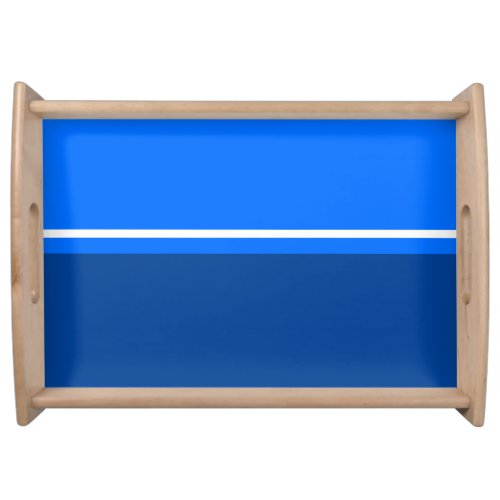 Cool Two Tone Blue Color Block White Accent Stripe Serving Tray