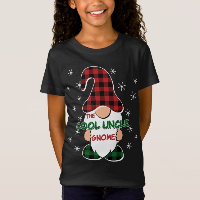Cool Uncle Gnome Buffalo Plaid Matching Christmas  T-Shirt (Front)