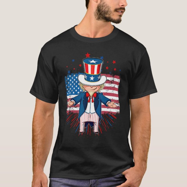 Cool Uncle Sam Showing Happy 4th Of July Show Time T-Shirt (Front)