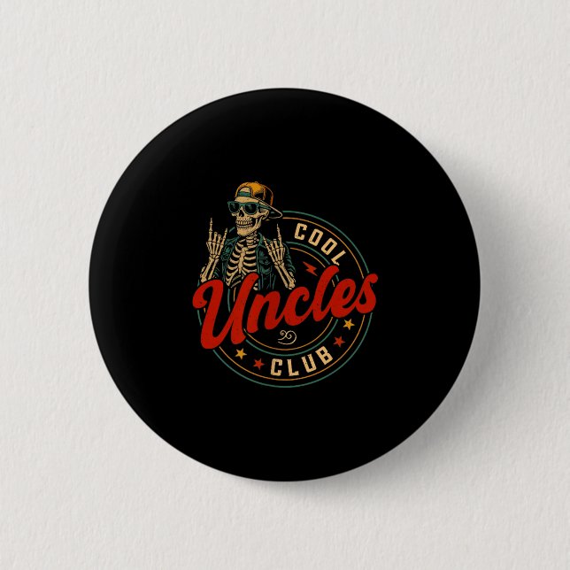 Cool Uncles Club Shirt Funny Skeleton Uncle Men Fa Button (Front)