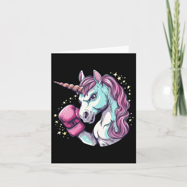 Cool Unicorn Face Costume With Funny Boxing Gloves Card (Front)
