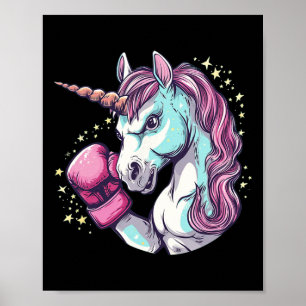 Cool Unicorn Face Costume With Funny Boxing Gloves Poster