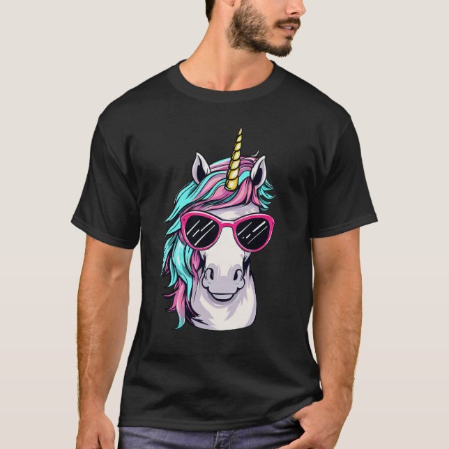 Cool Unicorn Head Portrait with Sunglasses – T-Shirt (Front)