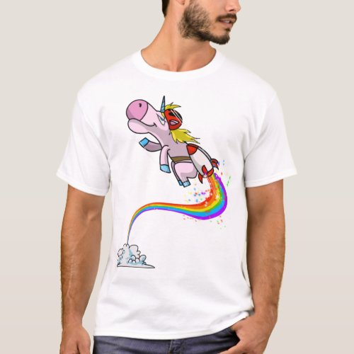 Cool Unicorn Jetpack Rainbow Funny Horned Horse T_Shirt
