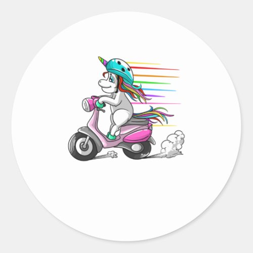 Cool Unicorn Riding Scooter  Funny Horned Ho Classic Round Sticker