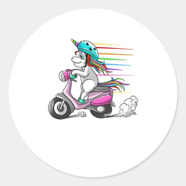 Cool Unicorn Riding Scooter  Funny Horned Ho Classic Round Sticker (Front)