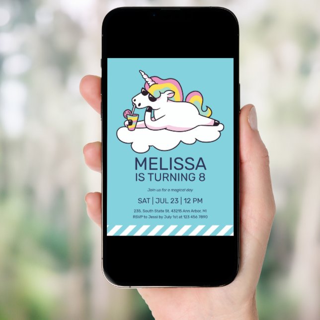 Cool Unicorn Summer Sunglasses Girl Birthday Invitation (Front Digital)