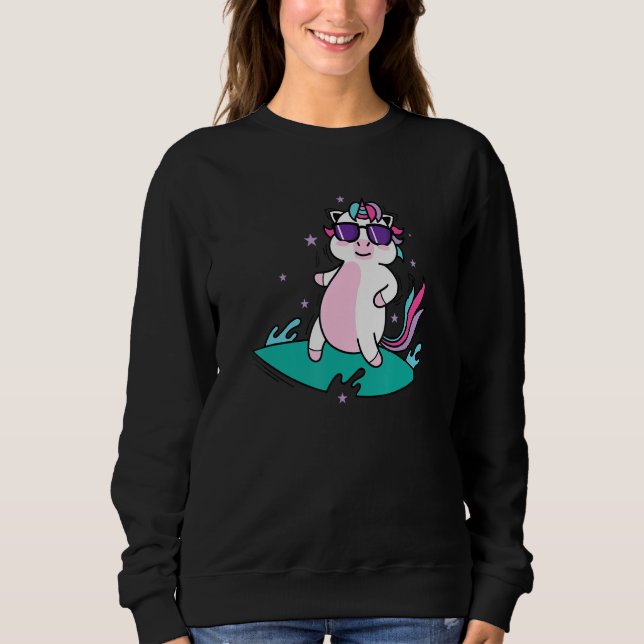 cool Unicorn Surfing Mythical Creature Sport Sweatshirt (Front)
