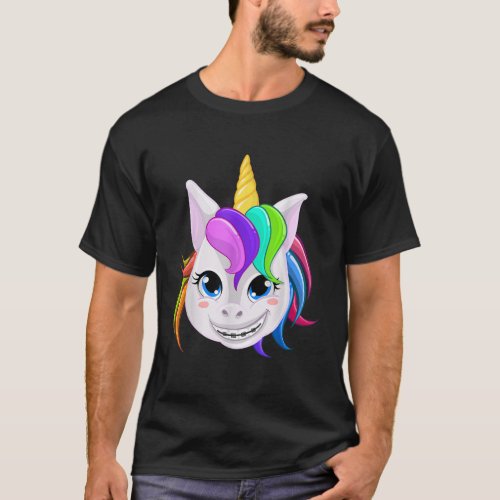 Cool Unicorn With Dental Braces Funny Horn Horse S T_Shirt
