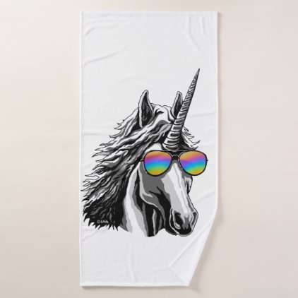 Cool unicorn with rainbow sunglass bath towel set