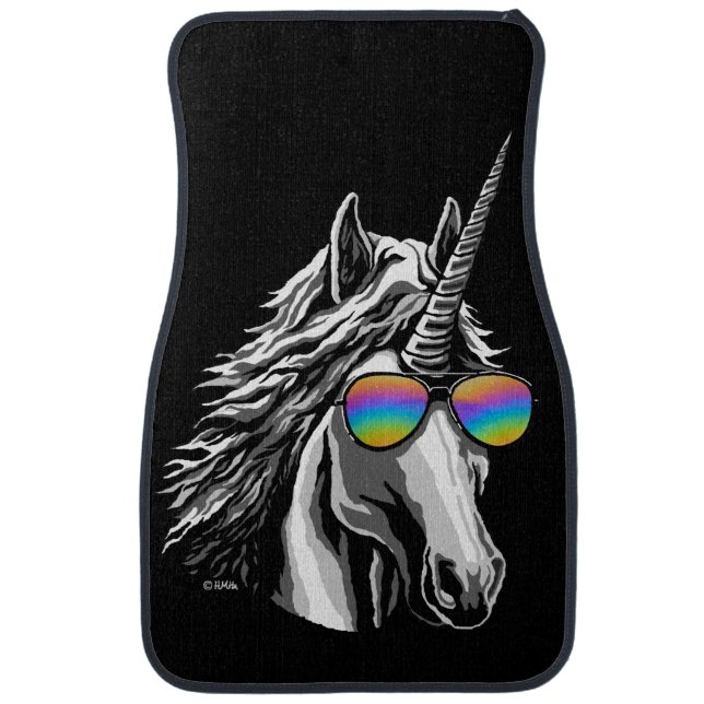 Cool unicorn with rainbow sunglass car mat (Front)