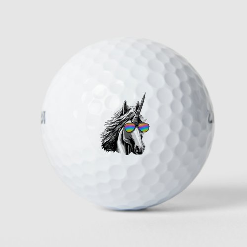 Cool unicorn with rainbow sunglass golf balls