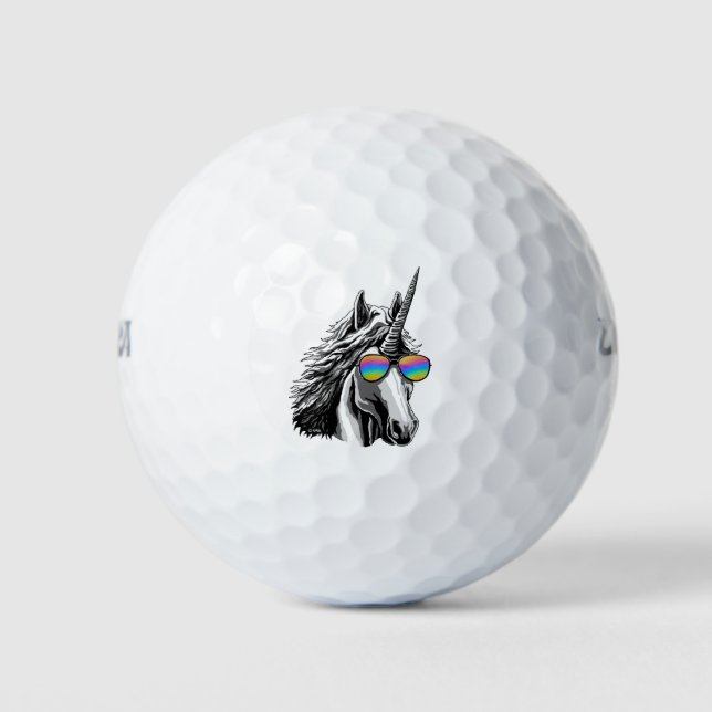Cool unicorn with rainbow sunglass golf balls (Front)