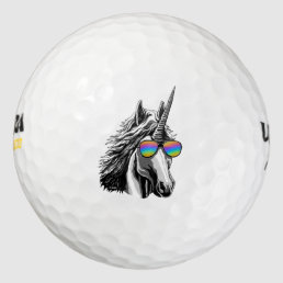 Cool unicorn with rainbow sunglass golf balls