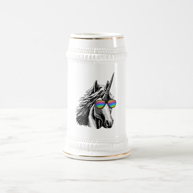Cool unicorn with rainbow sunglasses beer stein (Center)