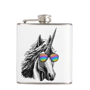 Cool unicorn with rainbow sunglasses flask