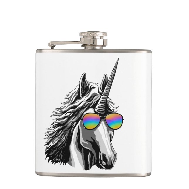 Cool unicorn with rainbow sunglasses flask (Front)