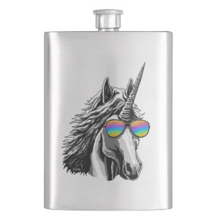 Cool unicorn with rainbow sunglasses flask