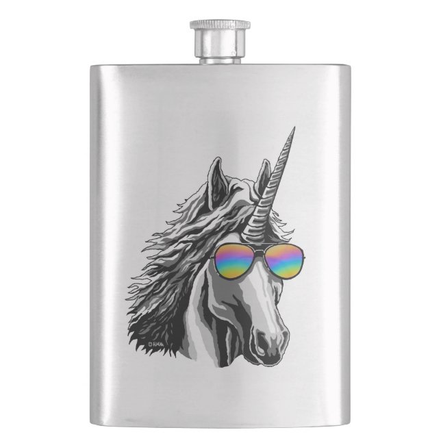 Cool unicorn with rainbow sunglasses flask (Front)