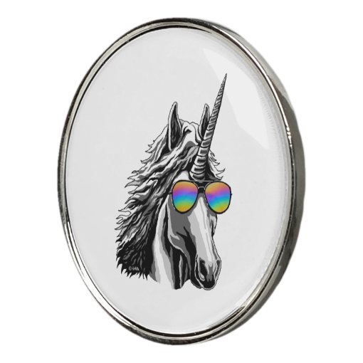 Cool unicorn with rainbow sunglasses golf ball marker Zazzle