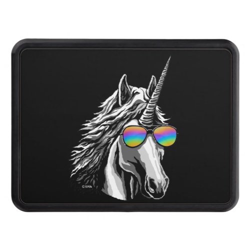 Cool unicorn with rainbow sunglasses hitch cover