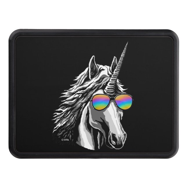 Cool unicorn with rainbow sunglasses hitch cover (Front)