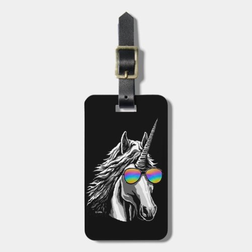 Cool unicorn with rainbow sunglasses luggage tag