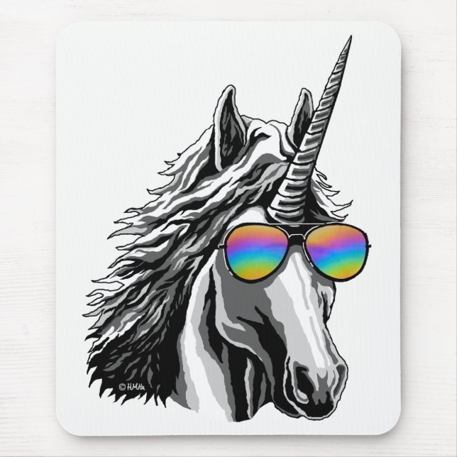 Cool unicorn with rainbow sunglasses mouse pad (Front)