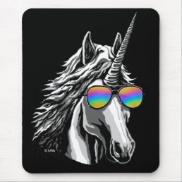 Cool unicorn with rainbow sunglasses mouse pad