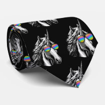 Cool unicorn with rainbow sunglasses neck tie