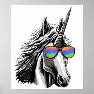 Cool unicorn with rainbow sunglasses poster