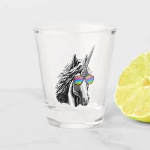 Cool unicorn with rainbow sunglasses shot glass