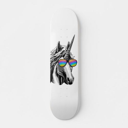 Cool unicorn with rainbow sunglasses skateboard