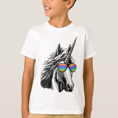 Cool unicorn with rainbow sunglasses T_Shirt