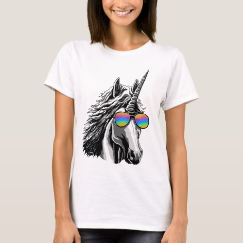 Cool unicorn with rainbow sunglasses T_Shirt