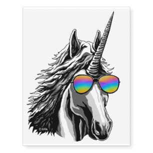 Cool unicorn with rainbow sunglasses temporary tattoos