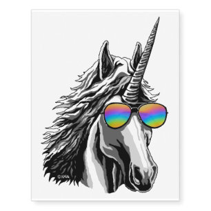 Cool unicorn with rainbow sunglasses temporary tattoos