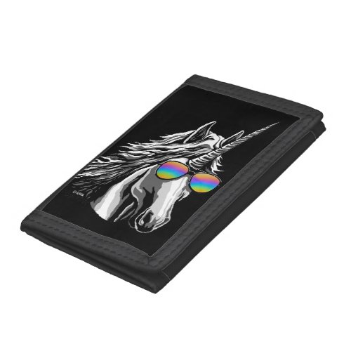 Cool unicorn with rainbow sunglasses trifold wallet