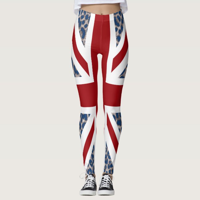 Cool Union Jack Blue Leopard Flag Leggings (Front)