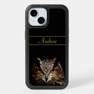 Cool Unique Black and Gold Owl Photograph iPhone 15 Case
