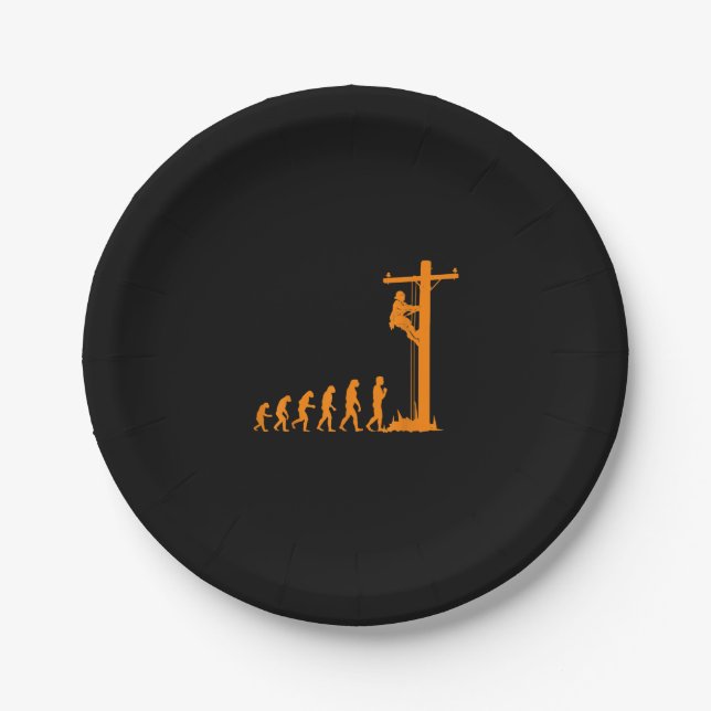 Cool Unique Evolution Of Lineman Electrician  Gift Paper Plates (Front)