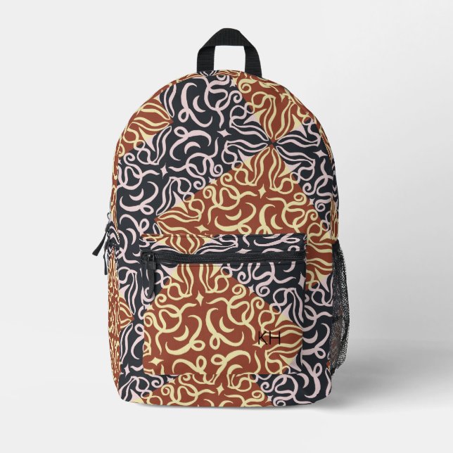 Cool Unique Mandala Pattern Monogram Initials Printed Backpack (Front)