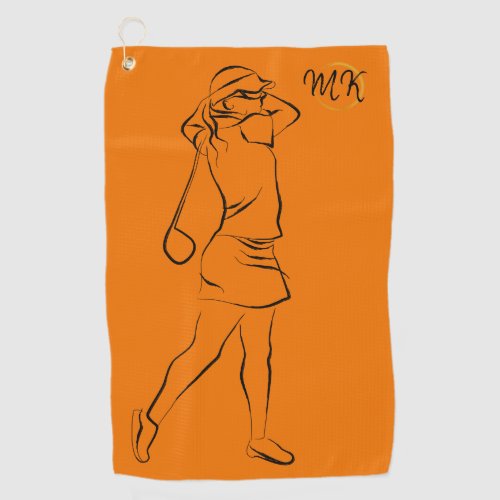 Cool Unique Modern Orange Design Monogrammed Golf Towel